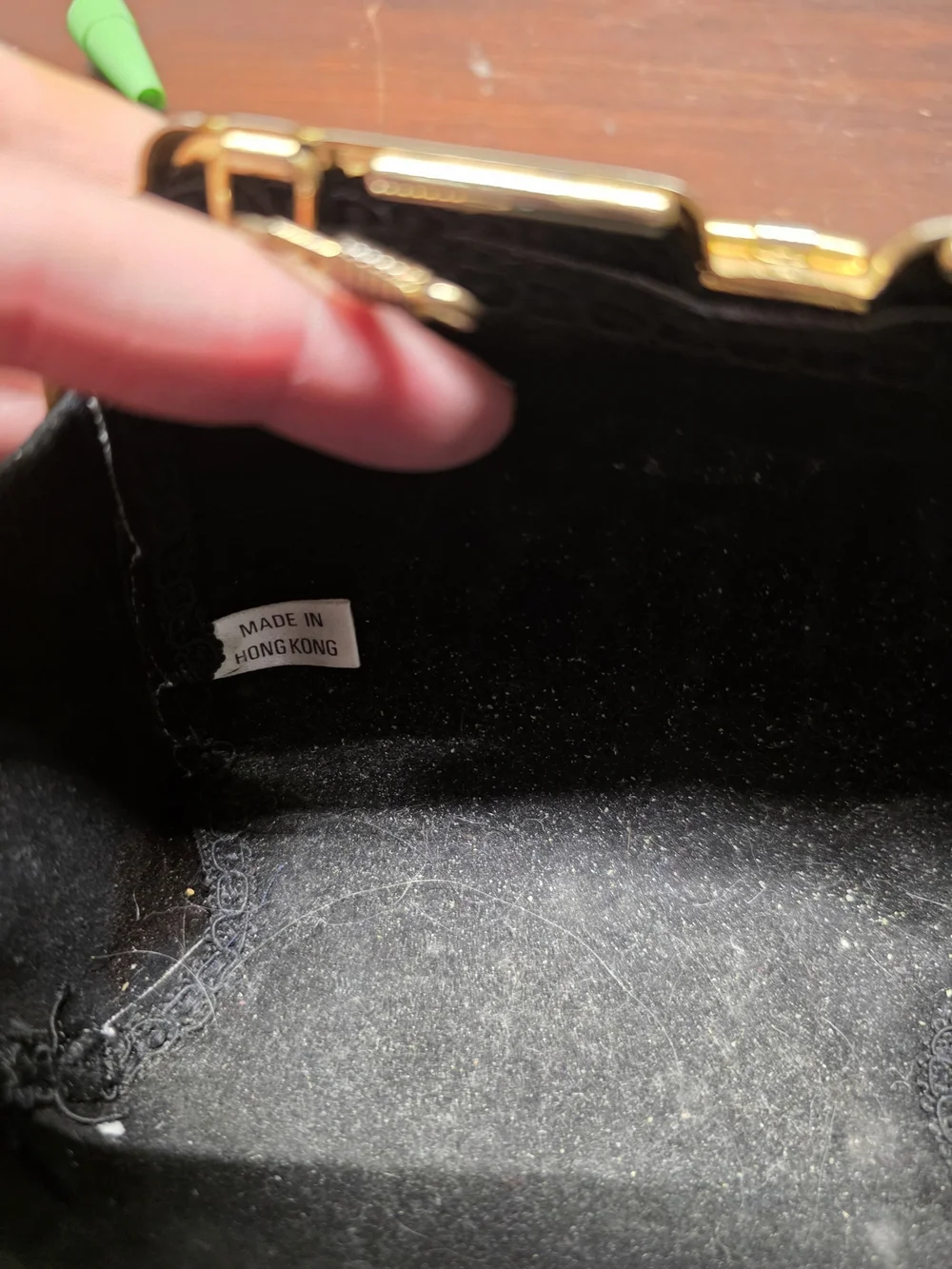 Classic Black Faux Snakeskin Evening Clutch with Gold Frame